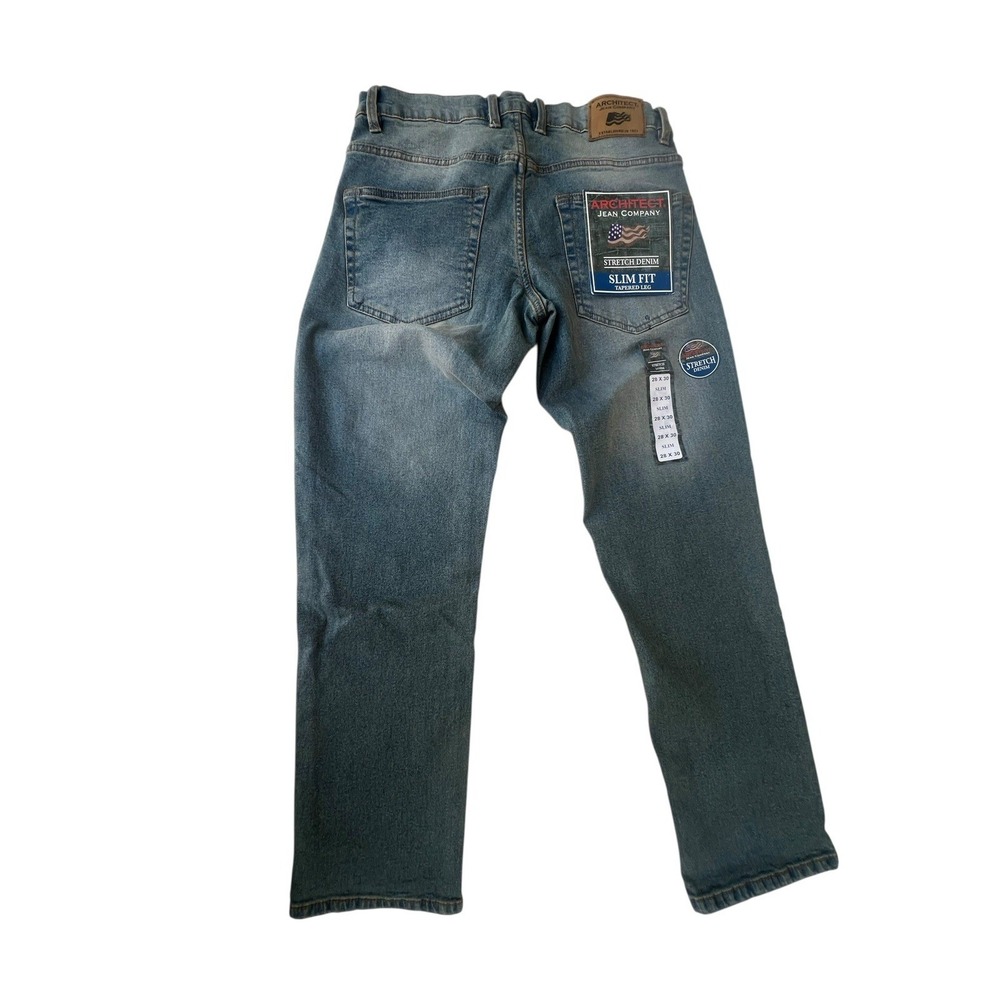 Architect Jean Company 28x30 Blue Stretch Denim Slim Fit Five Pocket Tapered Leg